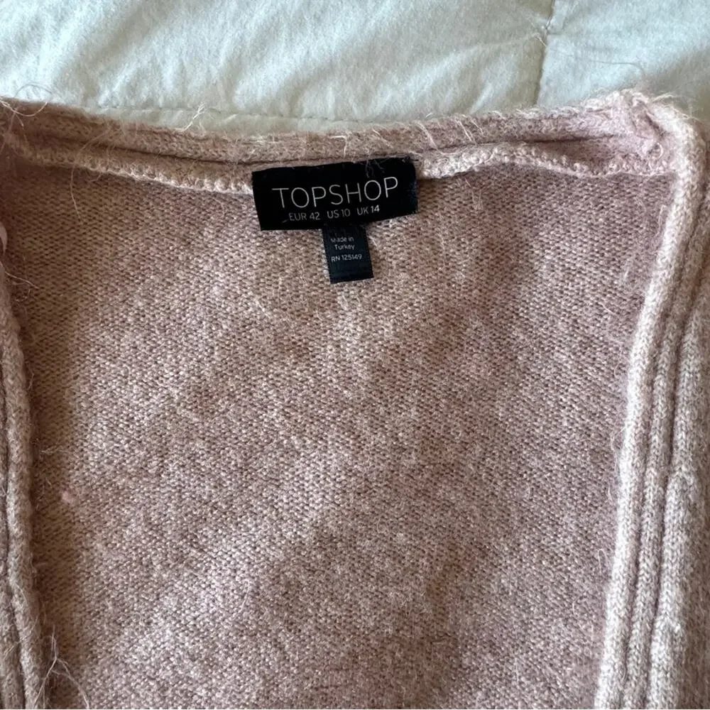 Blush Pink Longline Open Front Cardigan Ribbed Knit Size 10